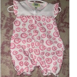 Kissy Kissy QtQt Baby Girl Romper Bubble Pink Circles Ruffle Trim 6-9 Months